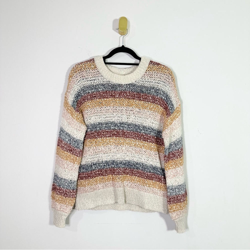 Madewell Cotton Wool Alpaca Blend Crewneck Knit Striped Drop Shoulder Sweater